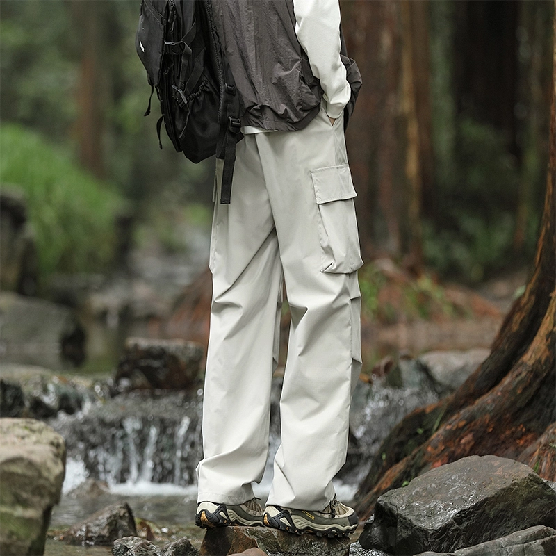 赛瀚 高街工装宽松直筒休闲裤男款秋季户外登山防风抽褶系带阔腿长裤百搭舒适亲肤显瘦显高少年感通勤外穿男裤 男女同款