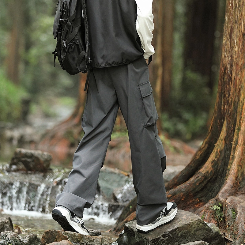 赛瀚 高街工装宽松直筒休闲裤男款秋季户外登山防风抽褶系带阔腿长裤百搭舒适亲肤显瘦显高少年感通勤外穿男裤 男女同款