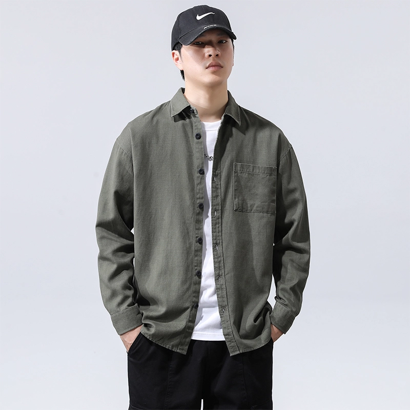 赛瀚 日系衬衫男士高级感纯色衬衣长袖时尚春秋厚款百搭舒适亲肤男装宽松上衣休闲外套显瘦显高少年通勤高街外穿纯棉衣服 男女同款