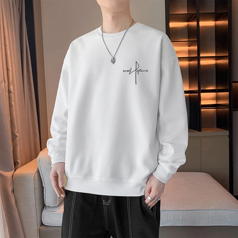 赛瀚 简约纯色复古休闲卫衣长袖男款春秋百搭柔软抗皱舒适亲肤男装街头宽松上衣显瘦显高少年感高街潮流圆领外穿外搭衣服 男女同款