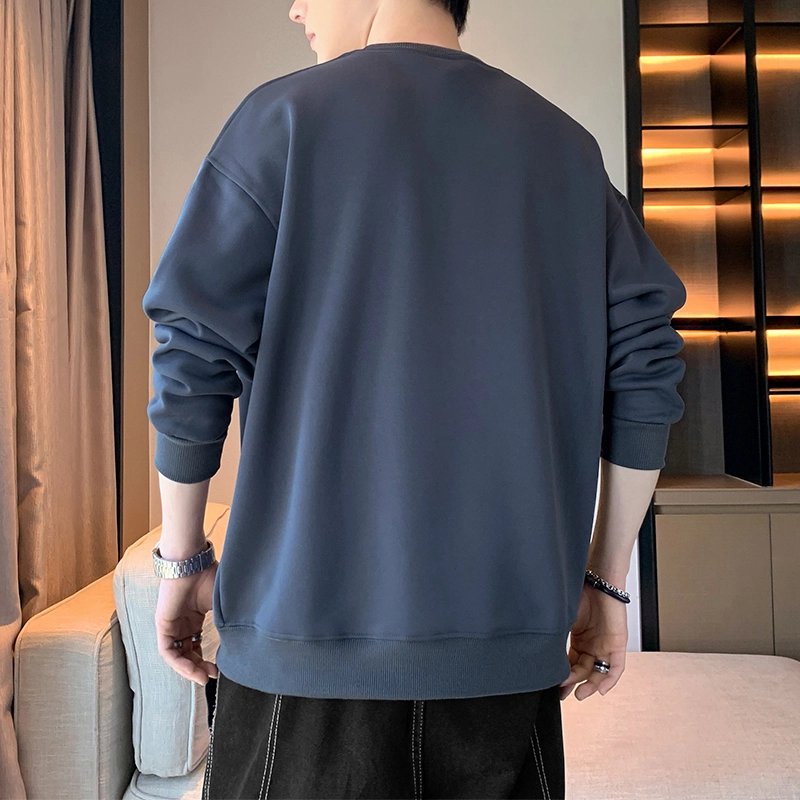 赛瀚 简约纯色复古休闲卫衣长袖男款春秋百搭柔软抗皱舒适亲肤男装街头宽松上衣显瘦显高少年感高街潮流圆领外穿外搭衣服 男女同款
