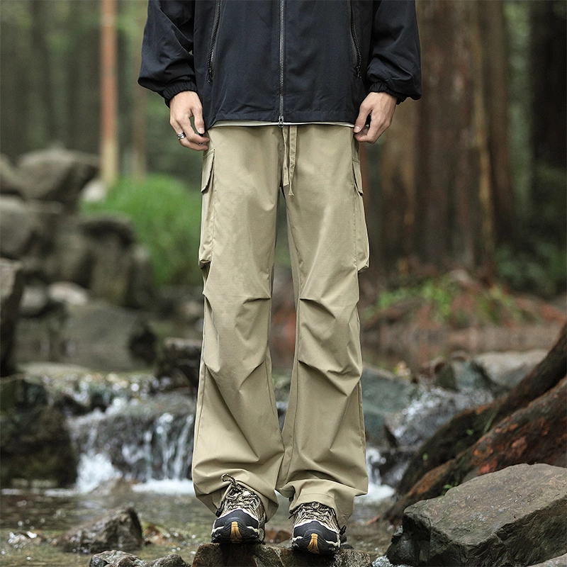 赛瀚 高街工装宽松直筒休闲裤男款秋季户外登山防风抽褶系带阔腿长裤百搭舒适亲肤显瘦显高少年感通勤外穿男裤 男女同款
