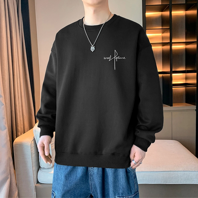 赛瀚 简约纯色复古休闲卫衣长袖男款春秋百搭柔软抗皱舒适亲肤男装街头宽松上衣显瘦显高少年感高街潮流圆领外穿外搭衣服 男女同款
