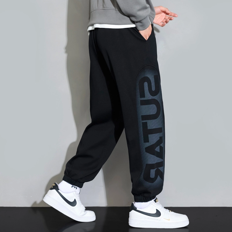 赛瀚 复古美式渐变印花图案束脚休闲裤男款春秋厚款百搭舒适亲肤男装宽松长裤显瘦显高青少年高街潮流通勤外穿男裤 男女同款