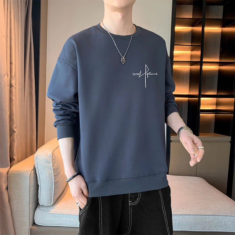 赛瀚 简约纯色复古休闲卫衣长袖男款春秋百搭柔软抗皱舒适亲肤男装街头宽松上衣显瘦显高少年感高街潮流圆领外穿外搭衣服 男女同款
