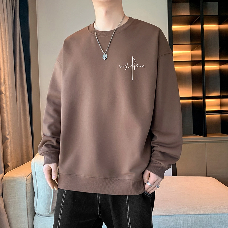 赛瀚 简约纯色复古休闲卫衣长袖男款春秋百搭柔软抗皱舒适亲肤男装街头宽松上衣显瘦显高少年感高街潮流圆领外穿外搭衣服 男女同款