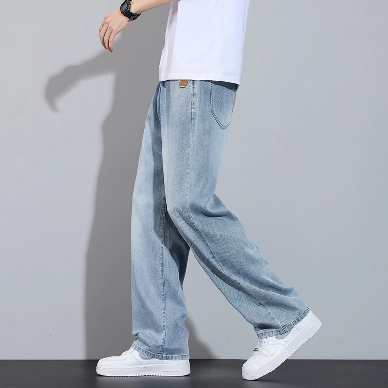 赛瀚 莱赛尔天丝休闲长裤男生夏季薄款凉感透气垂顺舒适复古水洗宽松裤子男美式潮牌高街风拉链纽扣多口袋设计直筒牛仔裤 男女同款