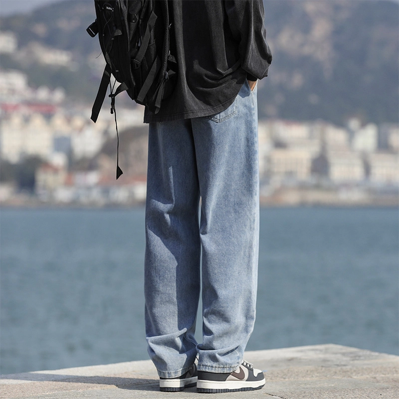 赛瀚 复古高街风做旧水洗休闲牛仔裤男款潮流秋季垂感百搭松紧腰系带舒适亲肤显瘦显高青少年男装宽松长裤通勤时尚外穿直筒裤 男女同款