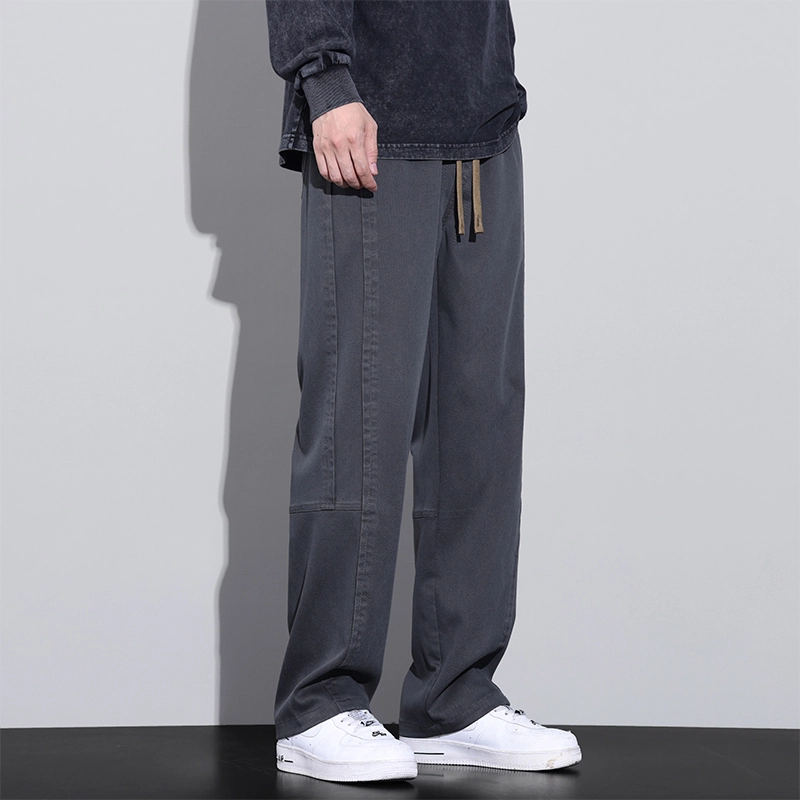赛瀚 高街宽松直筒休闲裤男款时尚拖地拼接设计版型阔腿长裤春秋厚款百搭舒适亲肤男装显瘦显高青少年潮流通勤外穿松紧腰男裤 男女同款