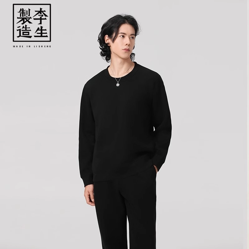 李生制造 复合摇粒绒蓄热保温圆领加绒加厚简约设计卫衣 男款