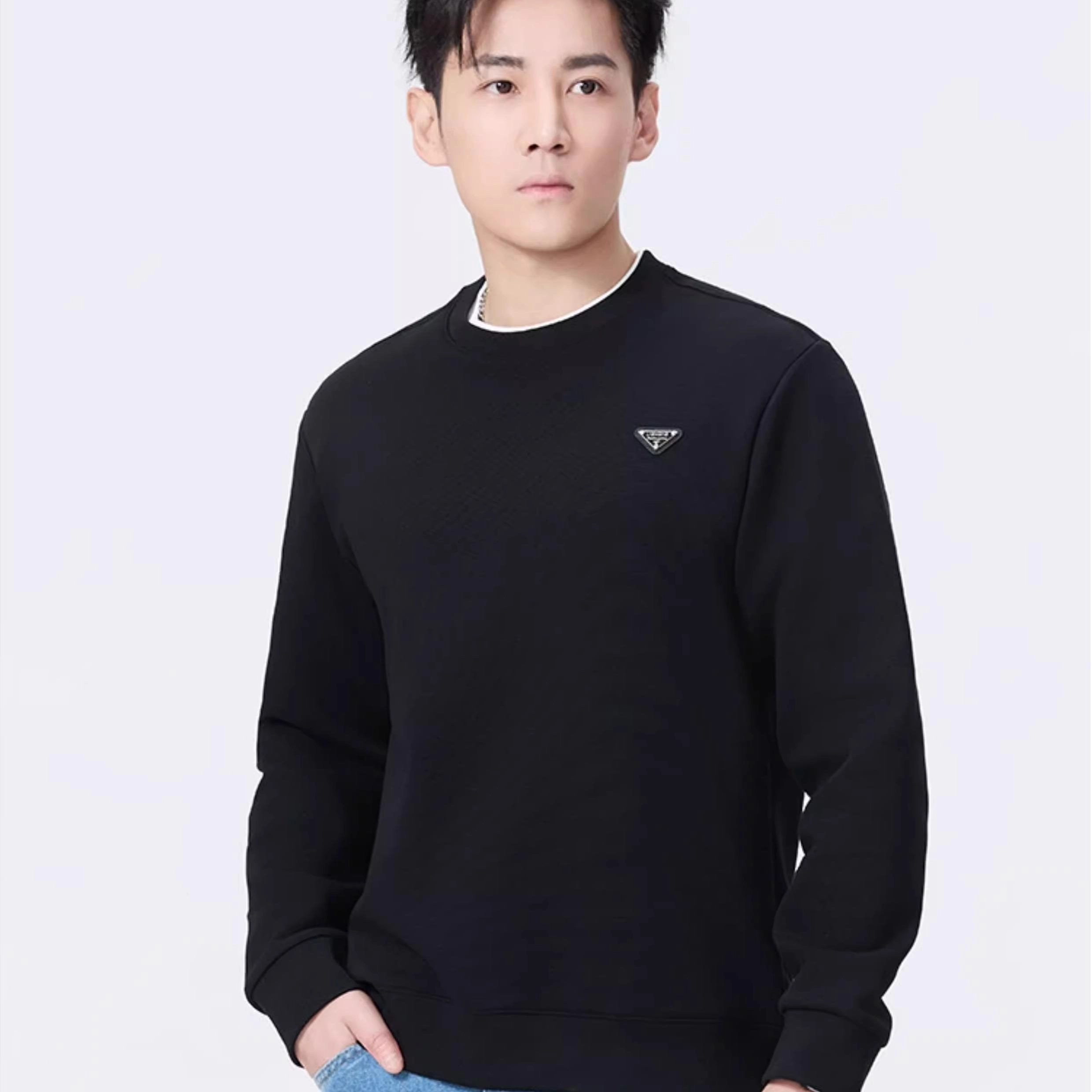 李生制造 纯色远航系列波浪纹网状结构透气户外假两件圆领长袖卫衣 男款