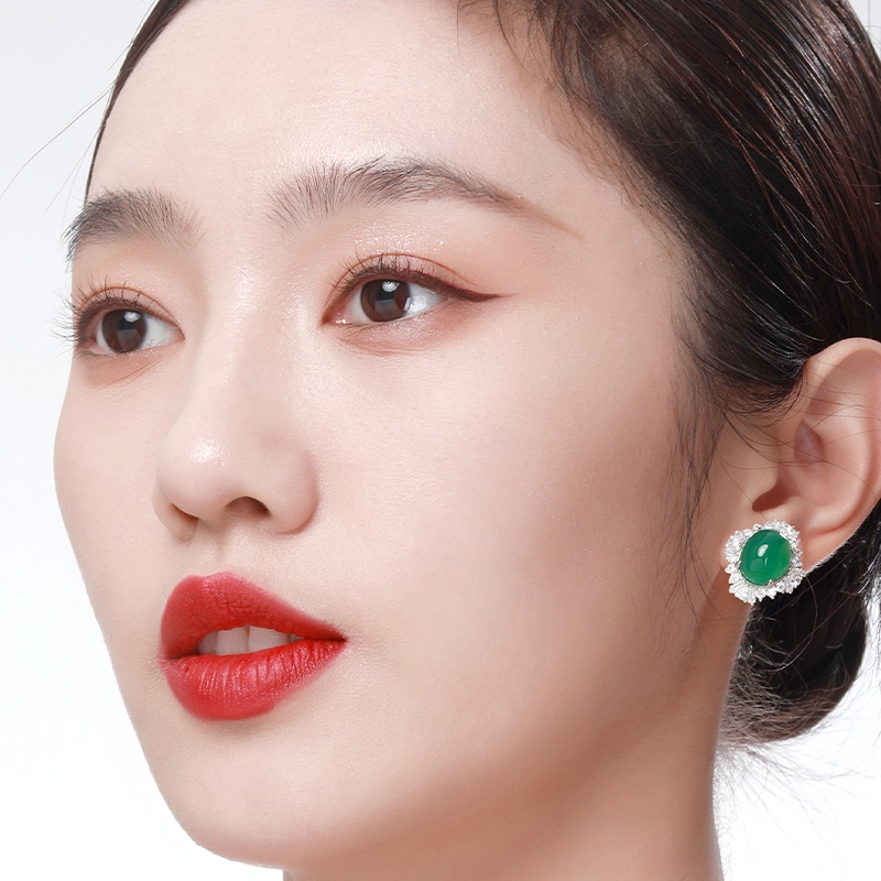 千叶珠宝 百搭 简约#好运 玉髓 耳钉 女款