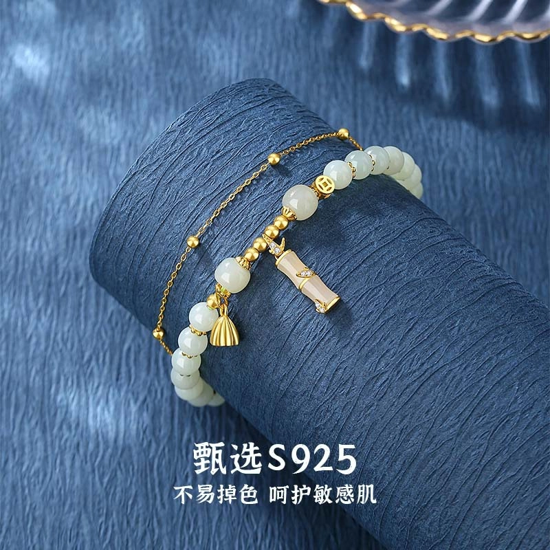 路易佳妮 竹节那小众百搭高级感竹子饰品#好运 和田玉手链 青白玉 男女同款情侣款