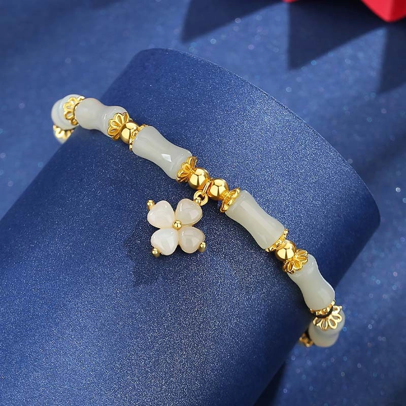 路易佳妮 四叶草竹节轻奢小众国风高级感手饰品#好运 手串 青白玉 男女同款情侣款