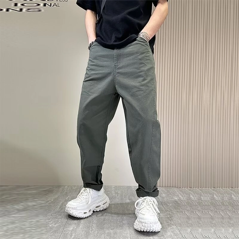 木木兔 美式高腰纯色弯刀裤痞帅工装裤百搭直筒宽松阔腿休闲裤 男款