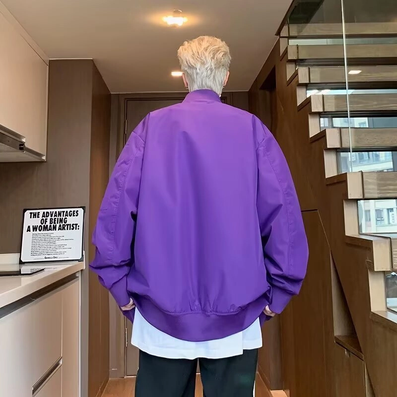 木木兔 美式潮牌贴标工装外套男士宽松大码青年学生棒球服飞行员夹克 男款