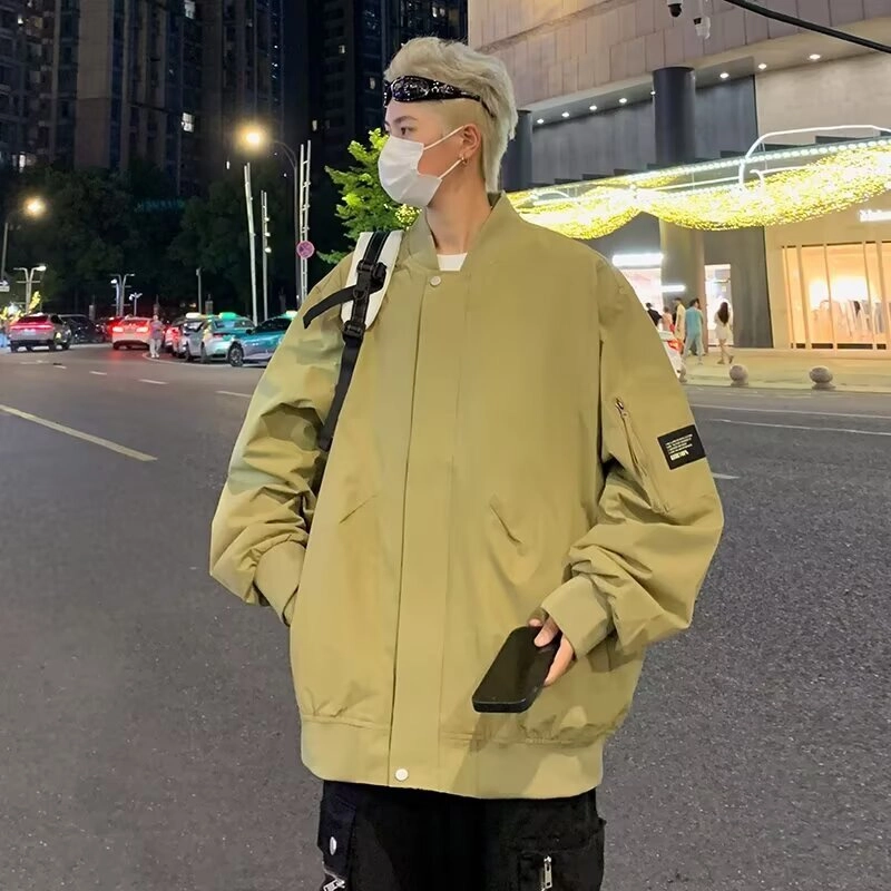 木木兔 美式潮牌贴标工装外套男士宽松大码青年学生棒球服飞行员夹克 男款