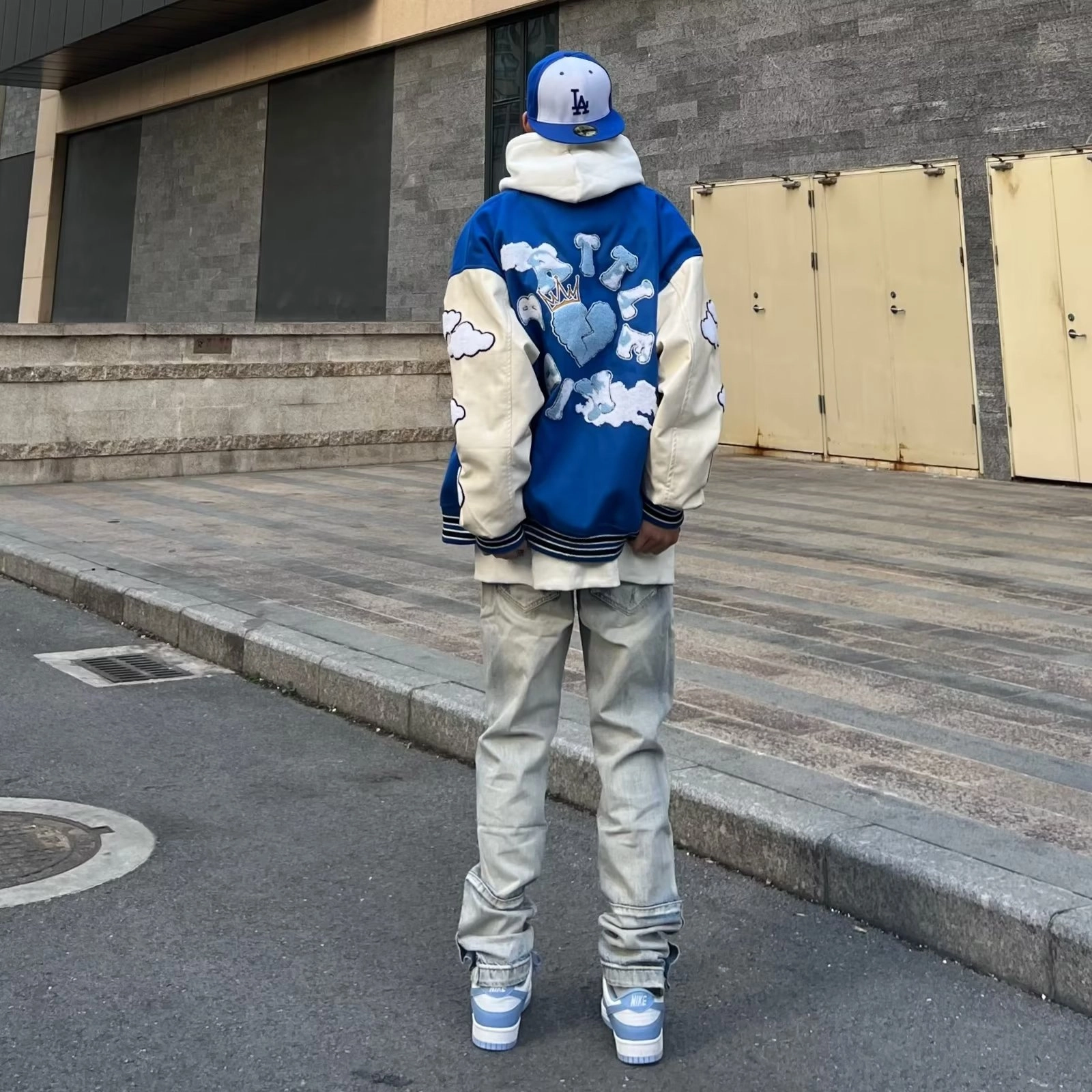 木木兔 美式街头复古破洞水洗做旧牛仔裤 男款