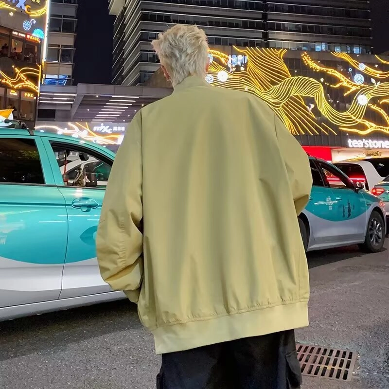 木木兔 美式潮牌贴标工装外套男士宽松大码青年学生棒球服飞行员夹克 男款