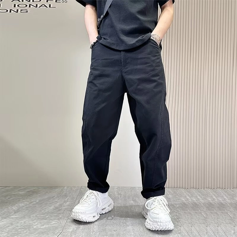 木木兔 美式高腰纯色弯刀裤痞帅工装裤百搭直筒宽松阔腿休闲裤 男款