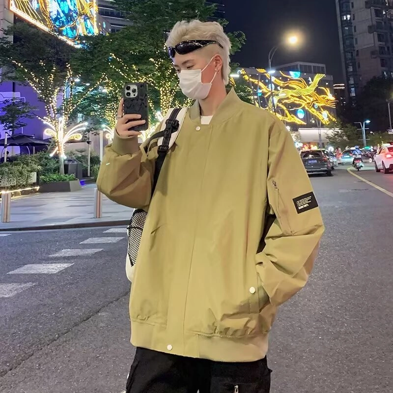 木木兔 美式潮牌贴标工装外套男士宽松大码青年学生棒球服飞行员夹克 男款