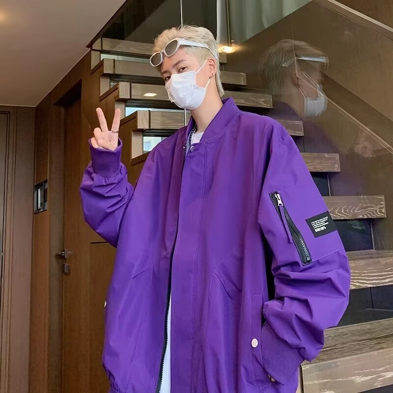 木木兔 美式潮牌贴标工装外套男士宽松大码青年学生棒球服飞行员夹克 男款