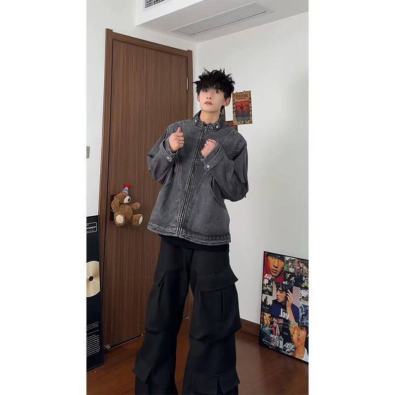 木木兔 美式牛仔衬衫款复古做旧潮牌外套宽松水洗夹克 男款