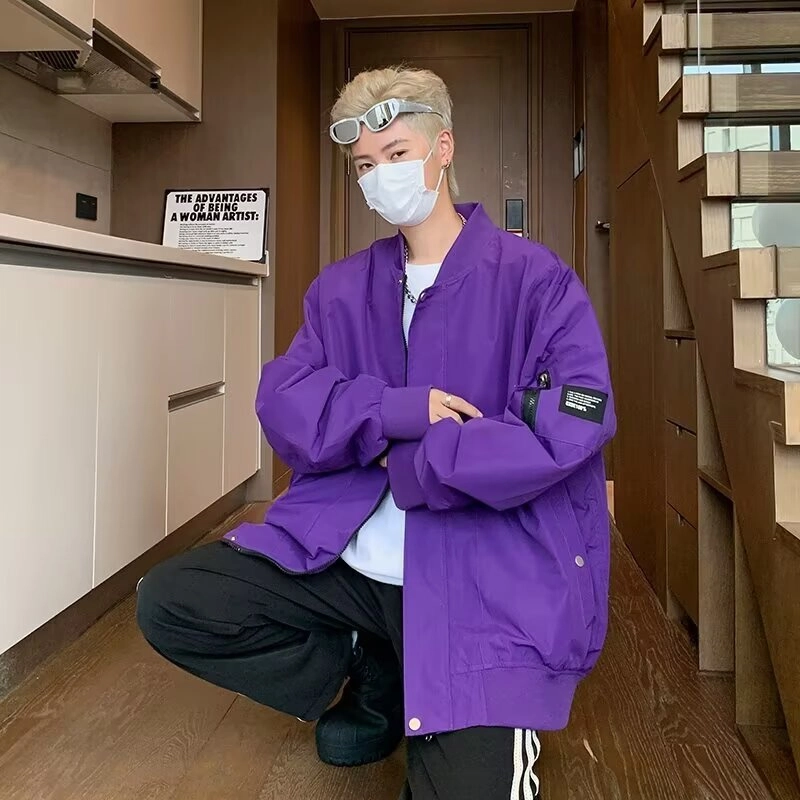 木木兔 美式潮牌贴标工装外套男士宽松大码青年学生棒球服飞行员夹克 男款