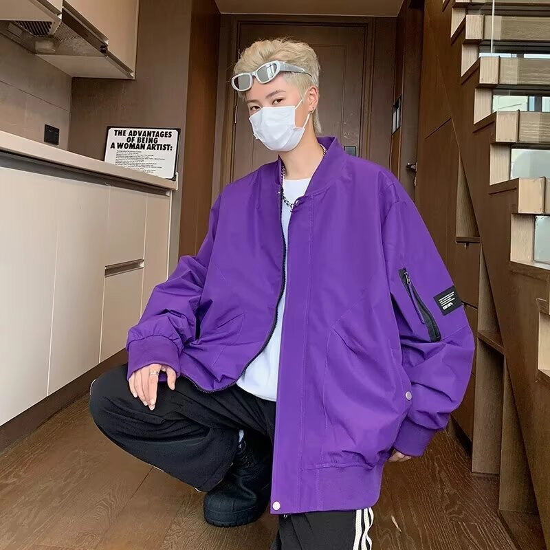 木木兔 美式潮牌贴标工装外套男士宽松大码青年学生棒球服飞行员夹克 男款