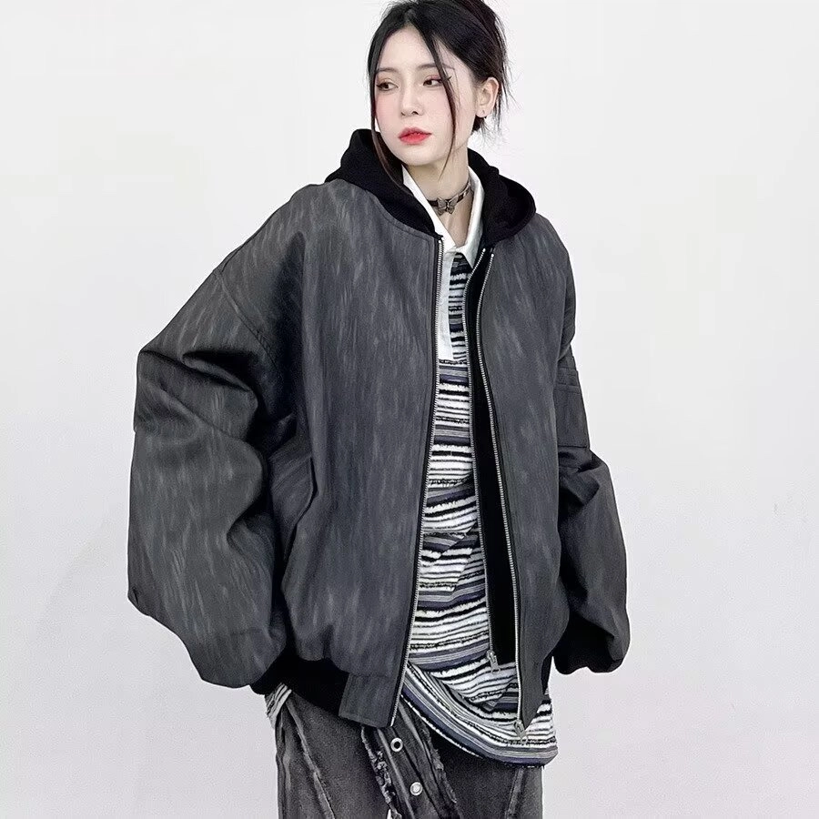 木木兔 美式高街假两件皮衣外套春季连帽做旧痞帅休闲潮牌复古皮夹克 男款