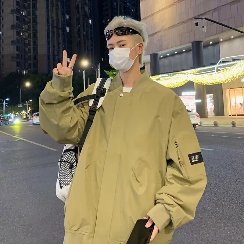 木木兔 美式潮牌贴标工装外套男士宽松大码青年学生棒球服飞行员夹克 男款