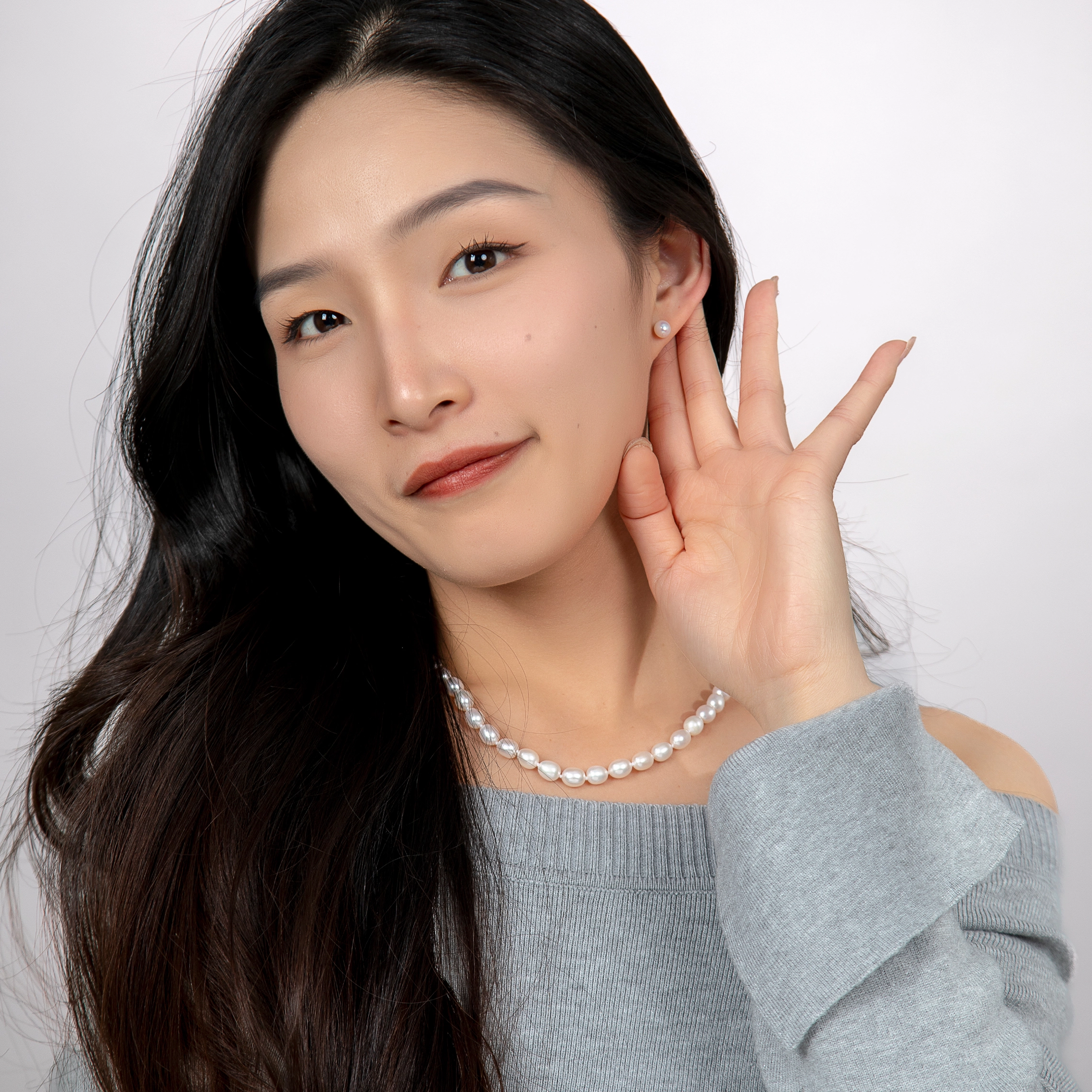 海蒂 若华 紫色正圆强光 淡水珍珠 耳钉 女款