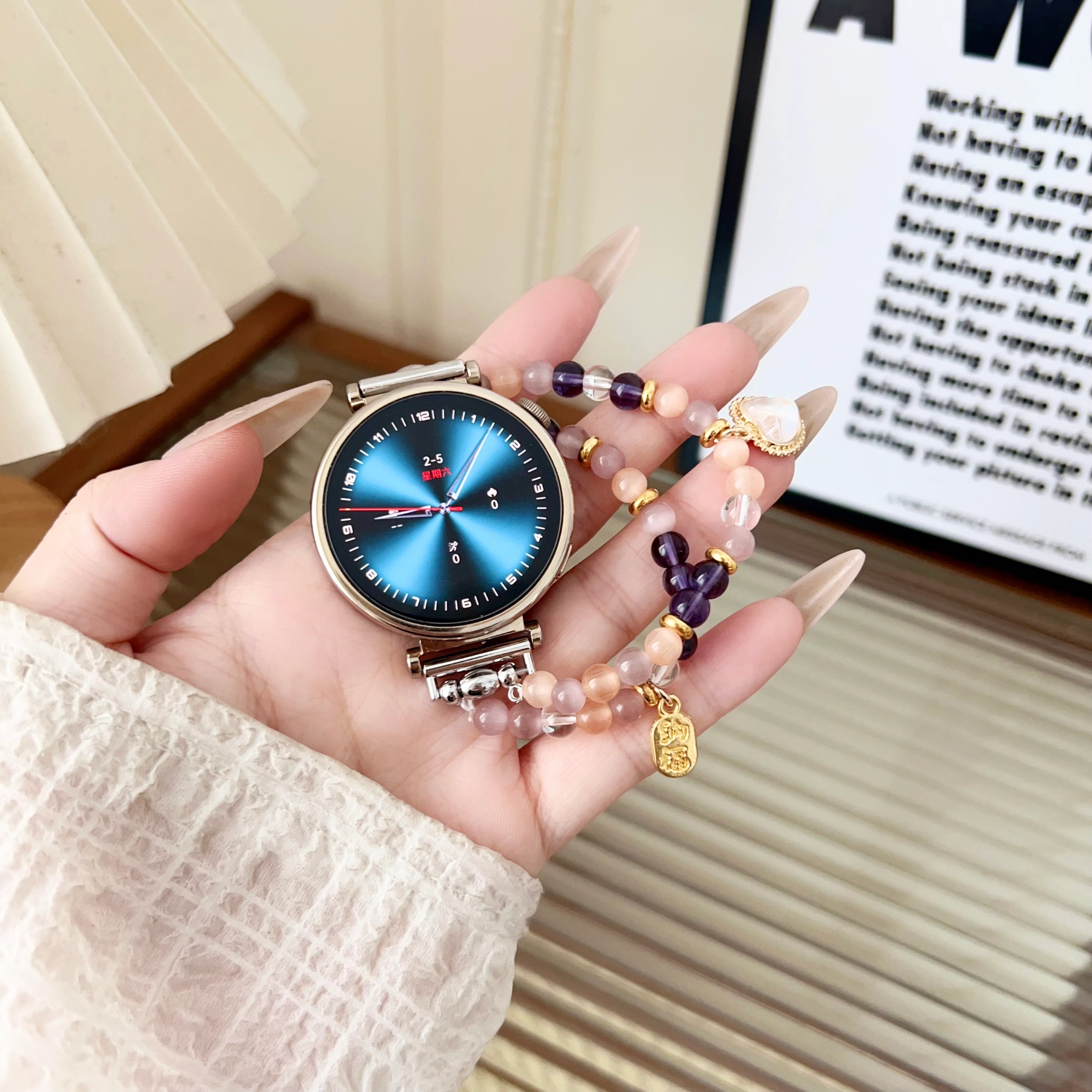 导维 表带 华为适用 金属 串珠材质 甜美珍珠精致时尚表链腕带创意夏日透气男女通用
