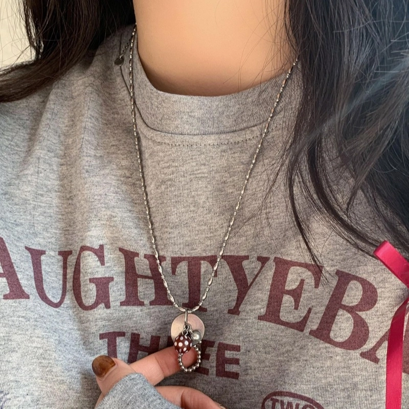 饰之颜 朋克风蘑古力韩版做旧纽扣复古小众简约个性独特卫衣链 高颜值百搭出圈 合金 项链 女款