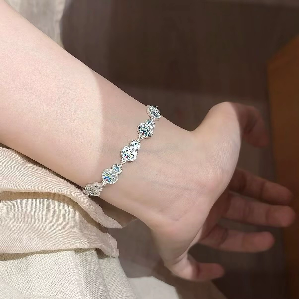 饰之颜 归丛葫芦 中式国潮宝相花平安喜乐福禄  精致高级感 可调节#好运 合金 手链 女款