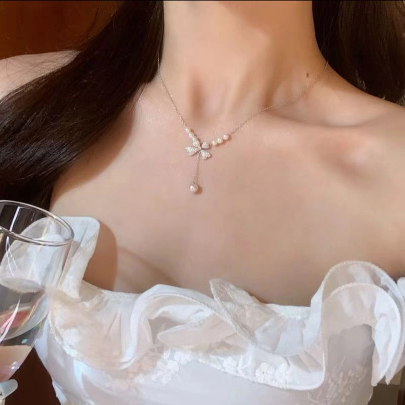 饰之颜 森系蝴蝶结 韩系甜美可爱轻奢气质 小众设计精致流苏锁骨链 可调节#好运 铜 项链 女款