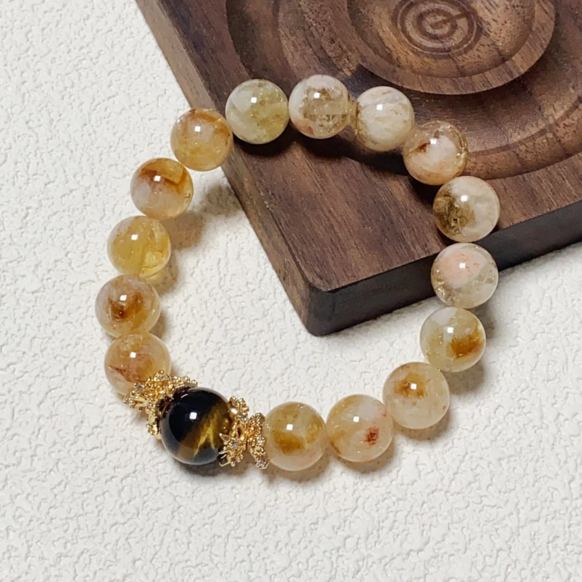 饰之颜 新中式 文艺阿塞 单圈 金虎眼祥瑞 好运 寓意好 小众设计 招财 平安天然 黄水晶 手串 男女同款情侣款