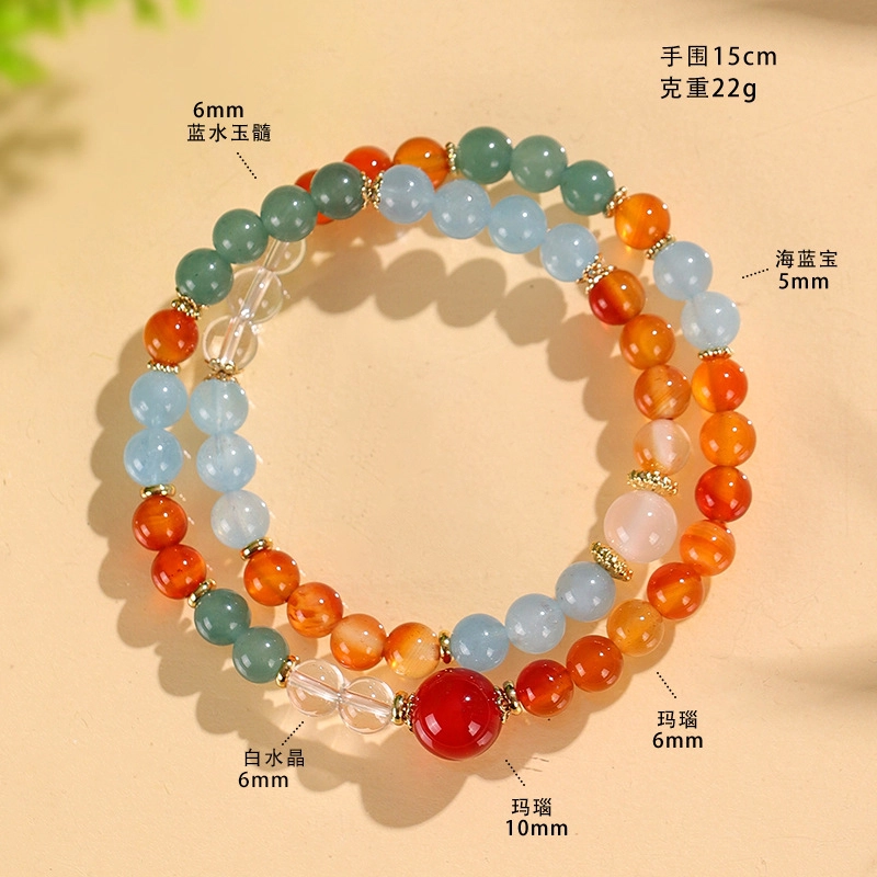 饰之颜 新中式白水晶 国风 水晶串珠 双圈 小众时尚 文艺复古 高级简约 日常百搭 玛瑙 手串 男女同款情侣款