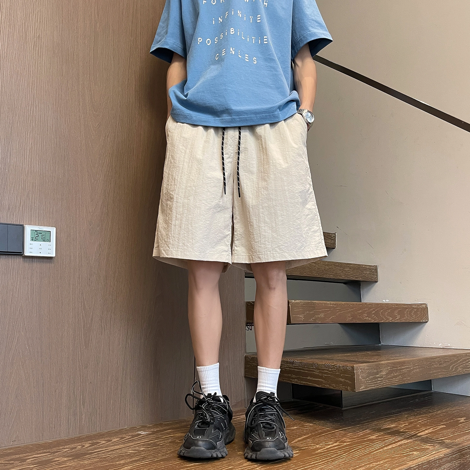 美式复古潮流速干百搭五分裤适合户外运动与夏季沙滩休闲短裤 男女同款