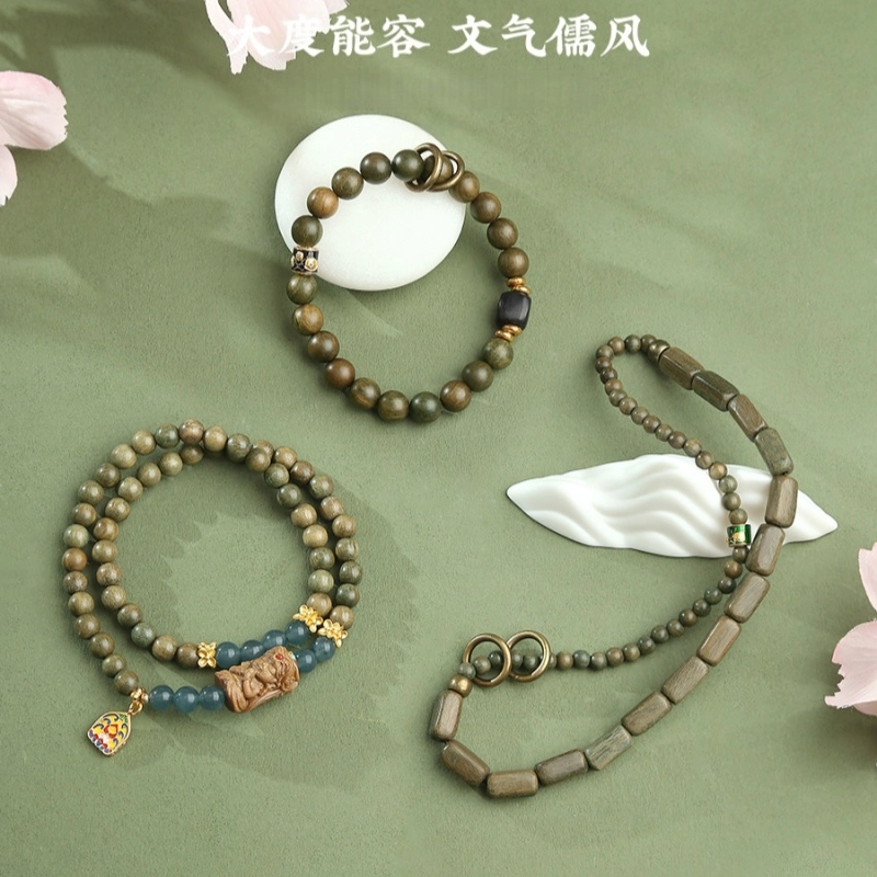 子婳 佛珠念珠盘玩木质男文玩古风禅意招财转运复古国风国潮轻奢优雅高级感 绿檀 手串 男女同款情侣款