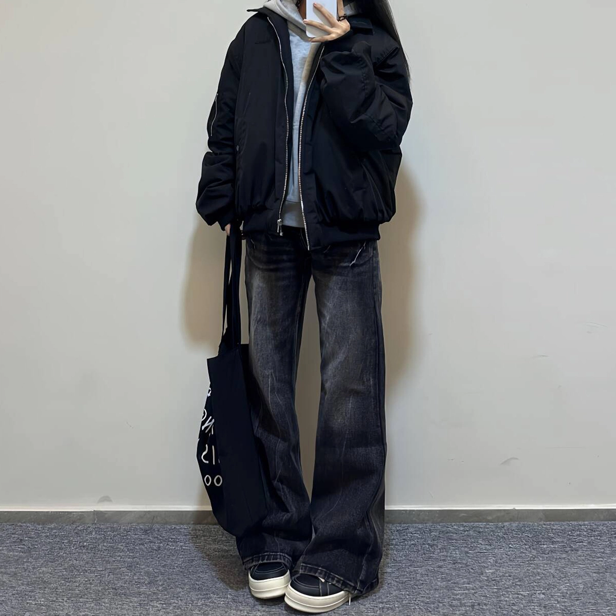 帝狼牛 美式复古纯色短款情侣飞行翻领棒球服外套夹克 男女同款