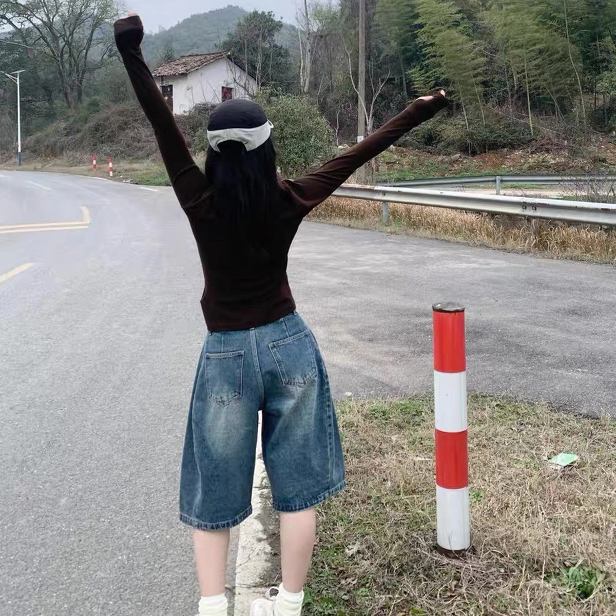 徐百货 美式弯刀休闲裤复古阔腿五分裤夏宽松直筒中裤潮流百搭舒适牛仔短裤 男女同款