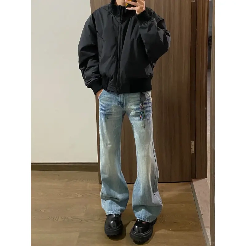 徐百货 美式潮牌设计感水洗宽松休闲潮流百搭直筒长裤牛仔裤 男女同款