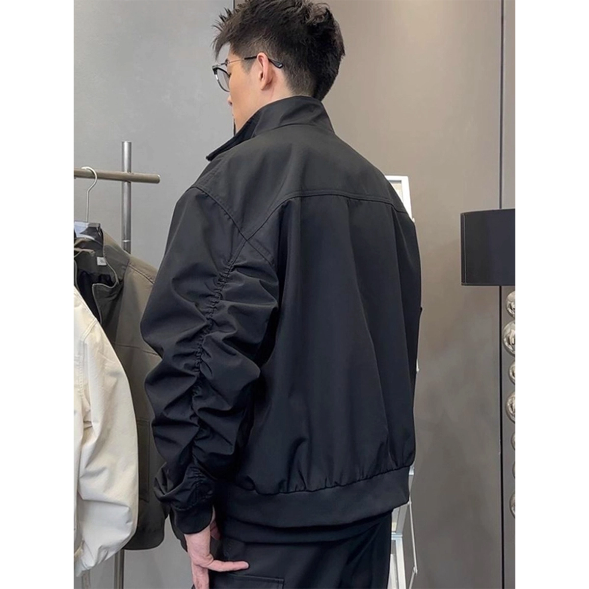 徐百货 美式教练飞行员春秋季痞帅正肩硬挺立领三防冲锋衣夹克外套 男女同款