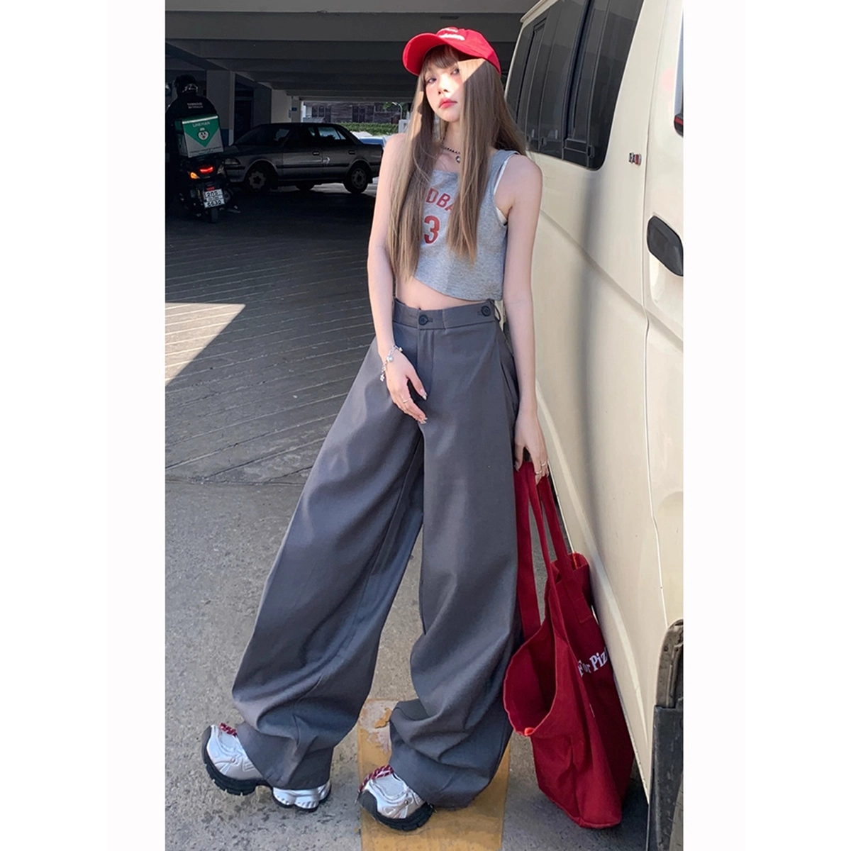 徐百货 美式高级感裤子夏季流行穿搭西裤宽松直筒阔腿垂感休闲裤西装裤 男女同款