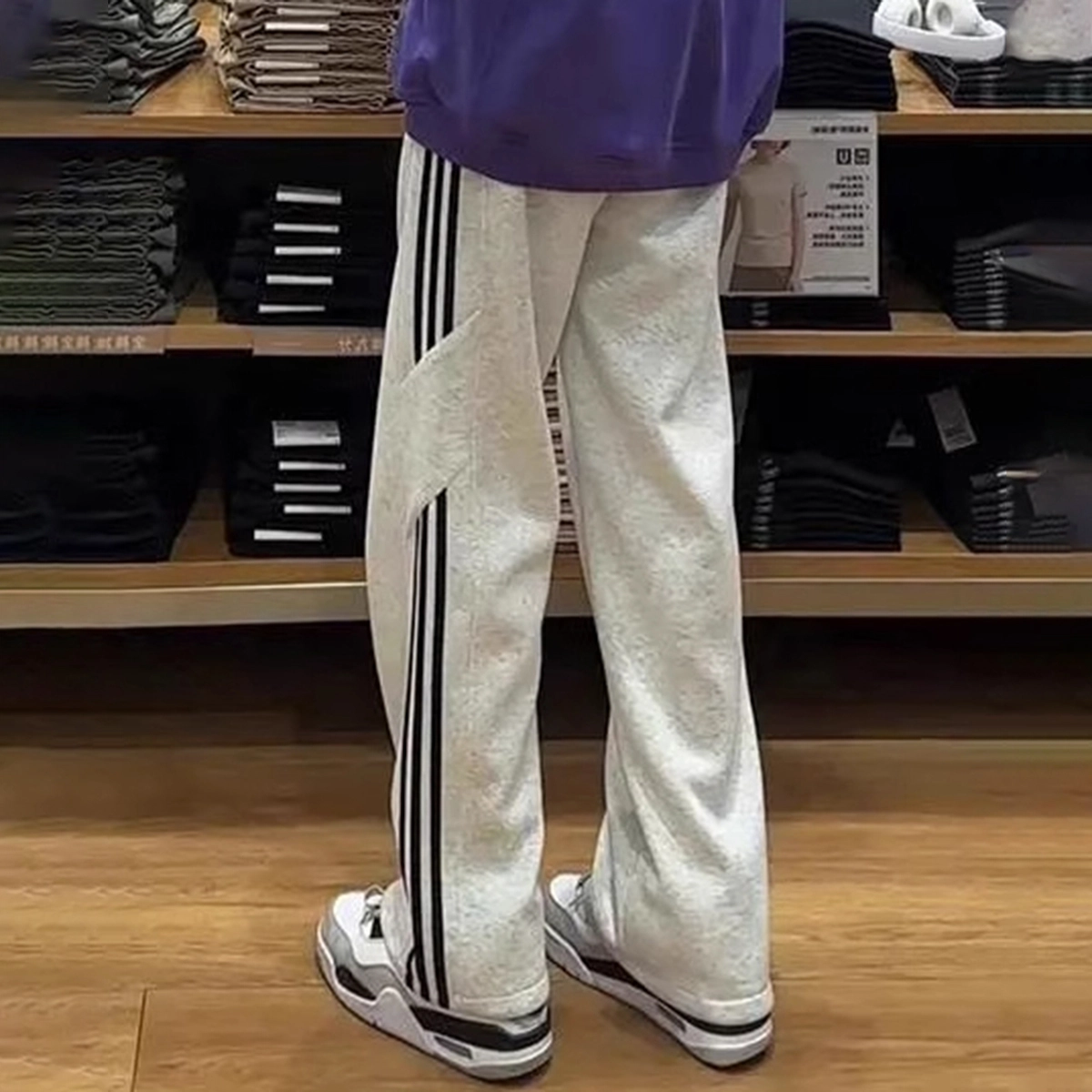 徐百货 潮牌复古卫裤直筒宽松休闲裤子夏季潮流百搭阔腿长裤美式高街针织运动裤 男女同款