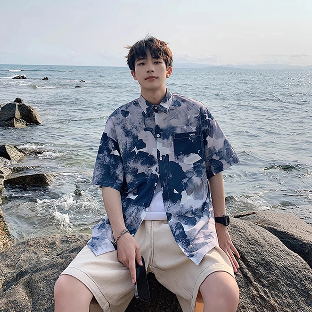 徐百货 薄款透气夏威夷沙滩衬衣痞帅大码宽松外套潮流百搭短袖衬衫 男女同款
