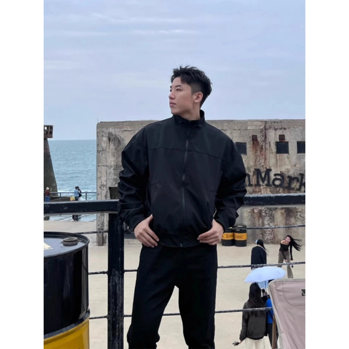 徐百货 美式教练飞行员春秋季痞帅正肩硬挺立领三防冲锋衣夹克外套 男女同款