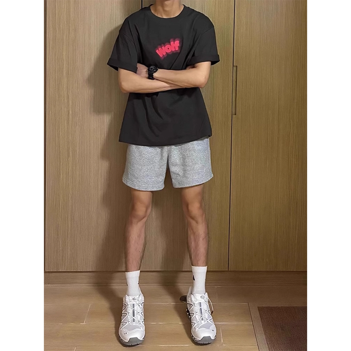 徐百货 美式潮牌运动健身外穿宽松直筒五分休闲短裤 男女同款