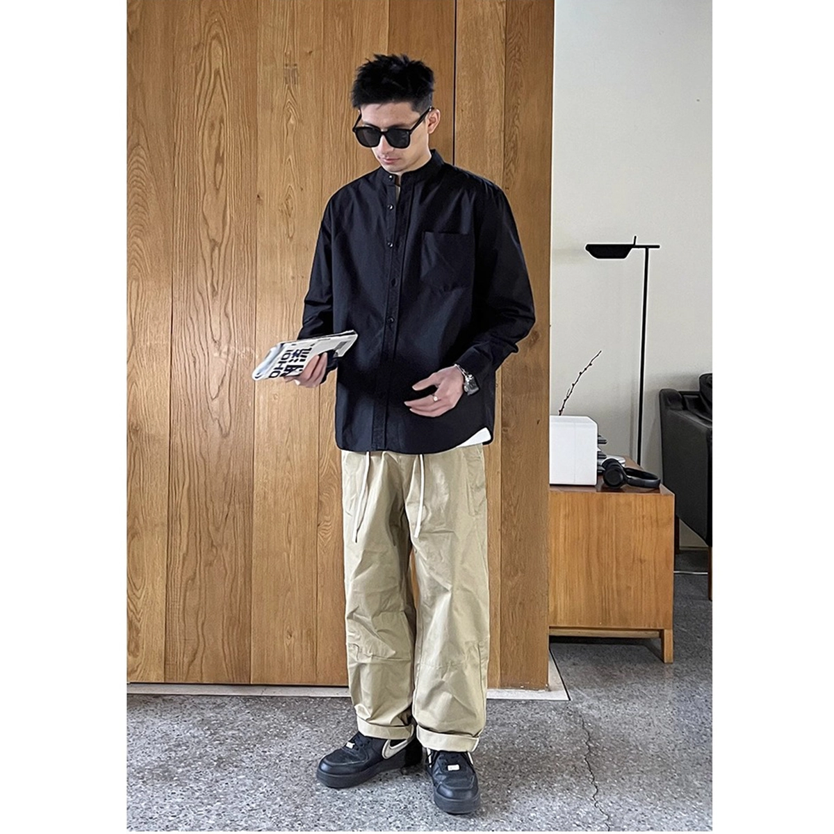 徐百货 美式潮牌简约休闲百搭圆领潮流宽松纯棉韩版时尚长袖上衣衬衫 男女同款